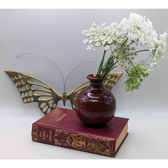 Brown textured studio pottery flower vase handmade ceramic 60s 70s style decor - Picture 5 of 5